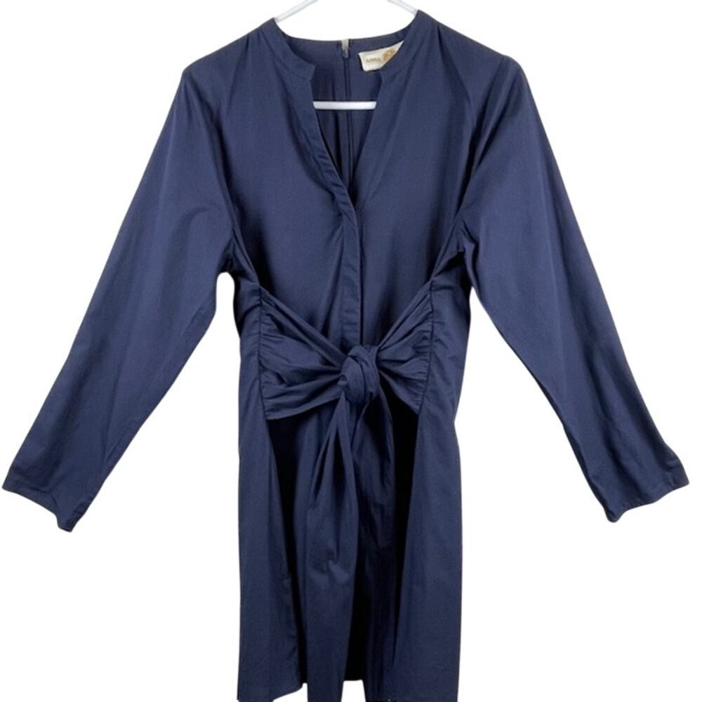ANNA CATE "Harriet" navy poplin dress with button front.